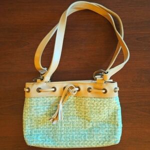 NWOT Stylish Tan Green Woven Women's Bag, Basket Weave Textured